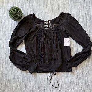 Free People Silverlake Boho Lace Up Blouse Medium NWT